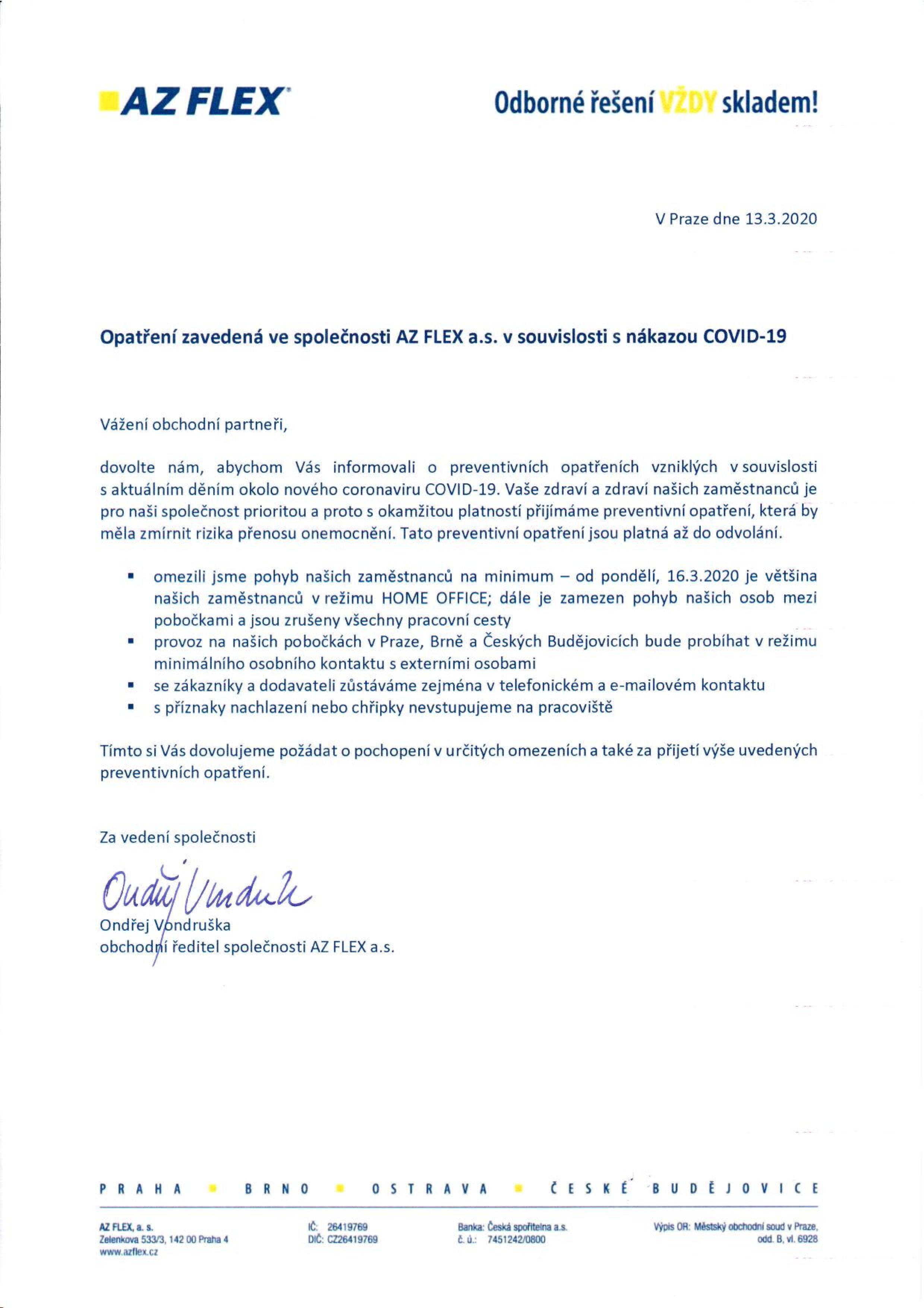 Opatření v souvislosti s virem COVID-19